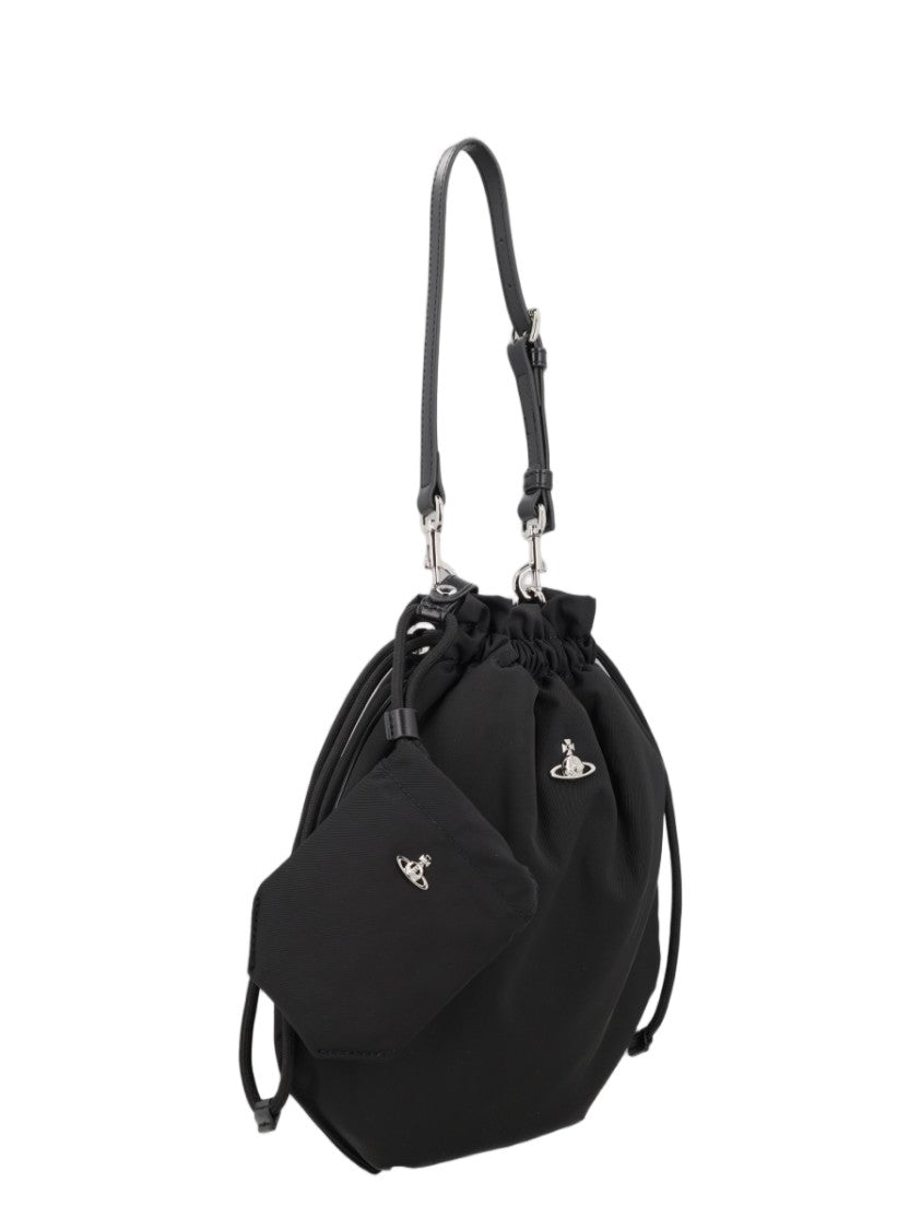 Vivienne Westwood Neutrals Drawstring Metallic Emblem Pouch Bag