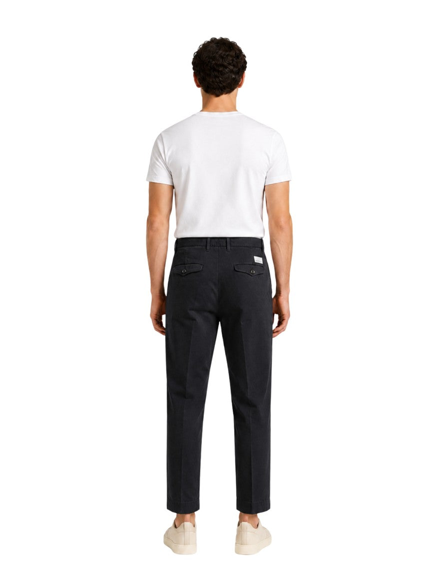 Nine In The Morning Black Fold 2 Pleated Stretch-Cotton Chino Pants
