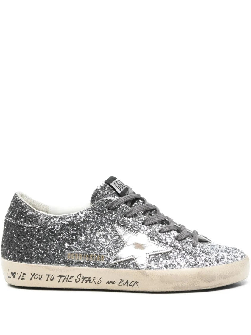 Golden Goose Glittering Silver-Tone Lace-Up Sneakers With Padded Ankle