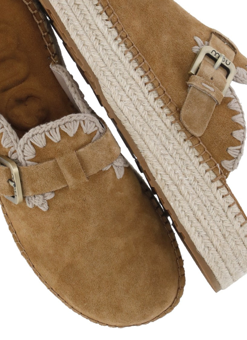 Mou Brown Side Buckle Suede Loafers