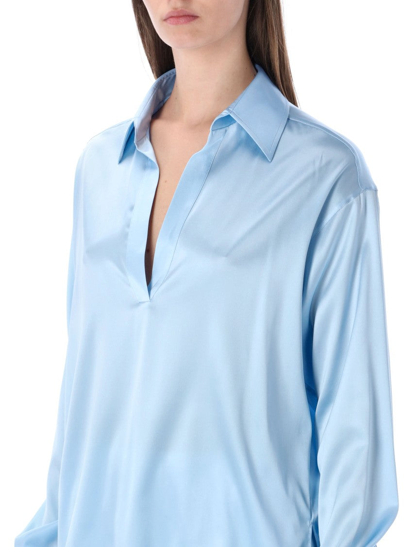 Tom Ford Stretch Silk Satin Polo Blouse