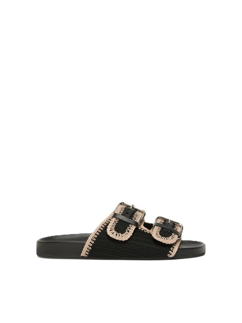 Max Mara Wide Strap Slide Sandal With Decorative Buckles