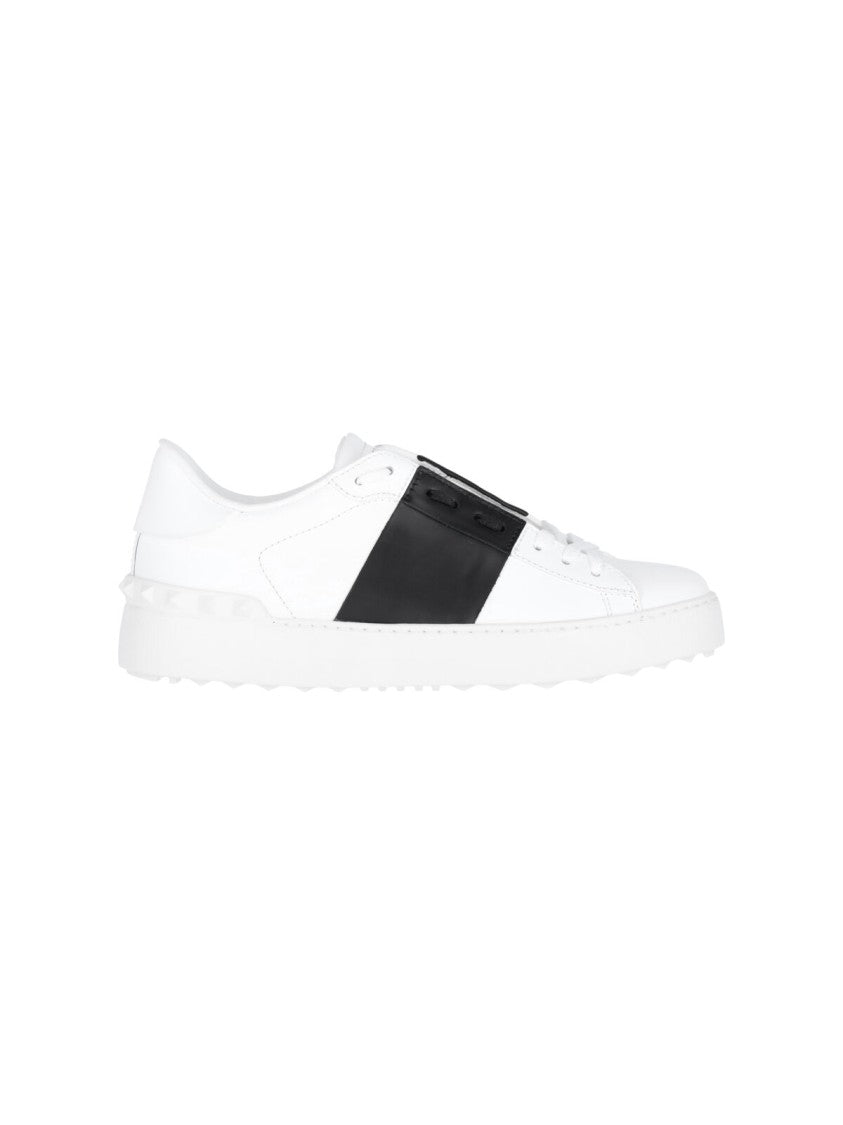 Valentino Garavani Low-Top White Leather Sneakers With Black Midfoot Panel