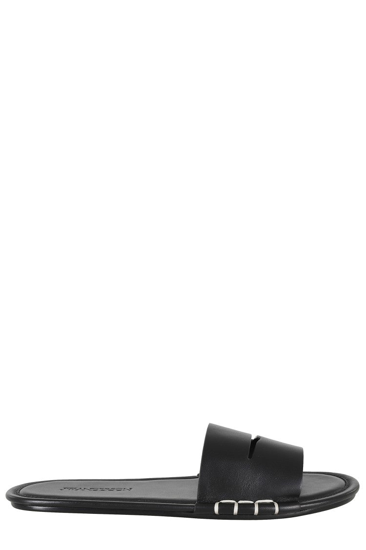 J. W. Anderson Black Slide W Cut-Band Leather Sandals
