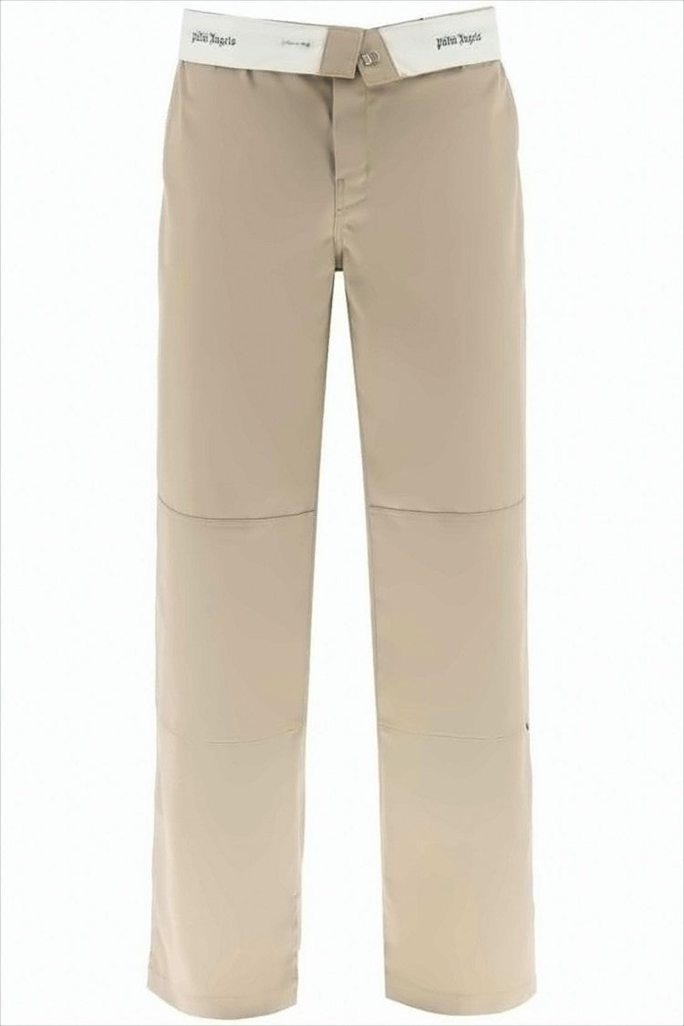 Palm Angels Beige Straight-Leg Pants With Branding