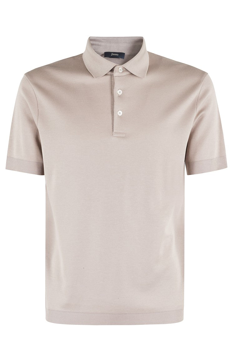 Herno Buttoned-Collar Short-Sleeve Polo With Ribbed Detailing