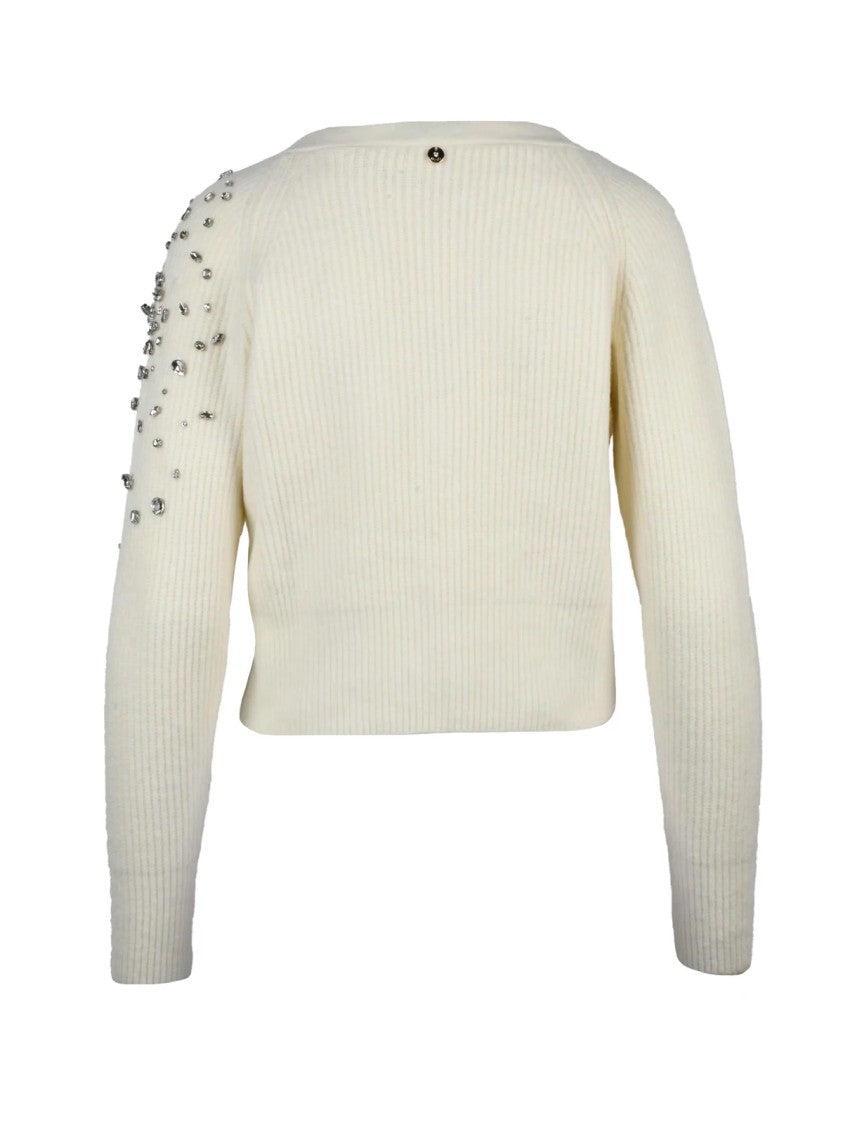 Liu Jo White Jewel Button Accents V-Neck Cardigan