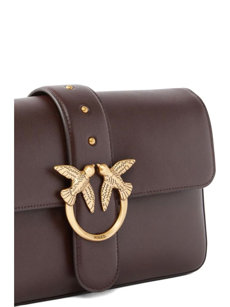 Pinko Rectangular Grey Crossbody Bag With Gold-Tone Bird Buckle
