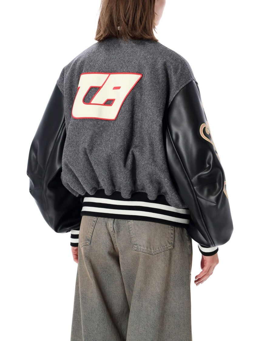 The Attico Grey Wool-Blend College Bomber Jacket