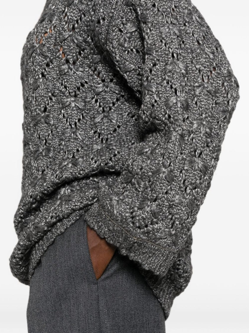 Fabiana Filippi Grey Chunky Knit Textured Chevron Sweater