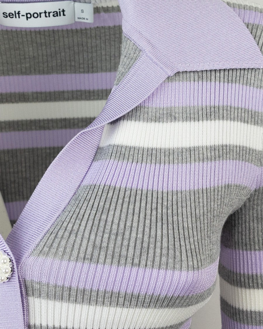 Self-Portrait Grey Stripe Ribbed Sweater