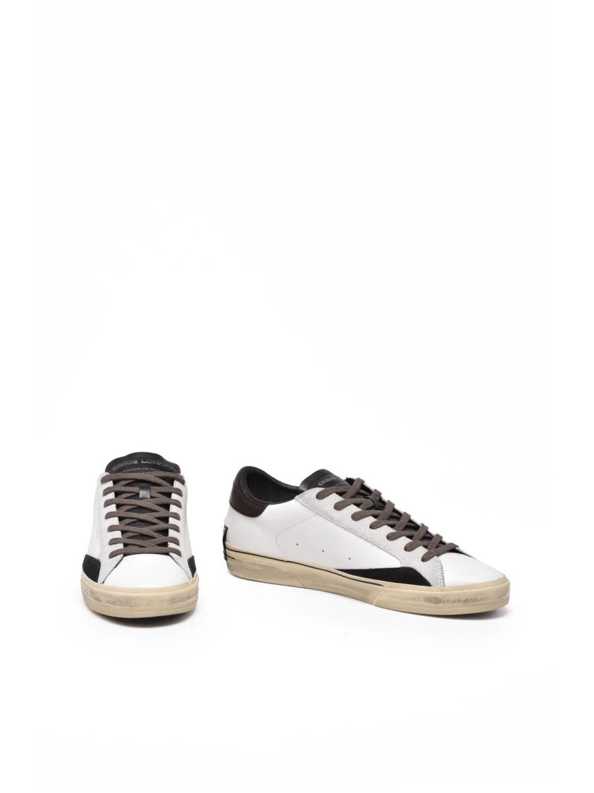 Crime London White Leather Distressed Sneakers
