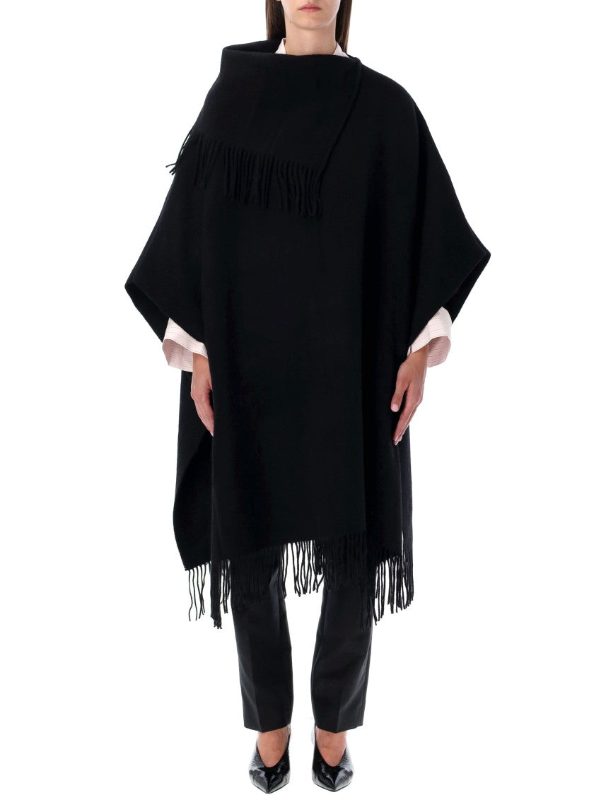 By Malene Birger Black Wool Turtlo Fringe Poncho