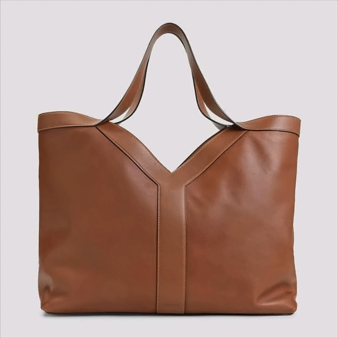 Saint Laurent Spacious Brown Calf Leather Tote Bag