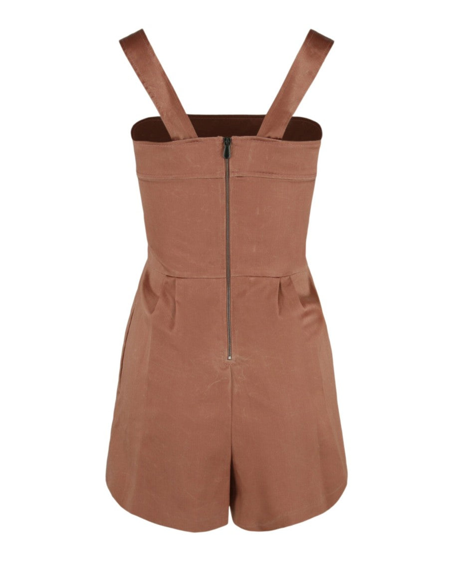 Bottega Veneta Structured Brown Playsuit With Crystal Embellishments