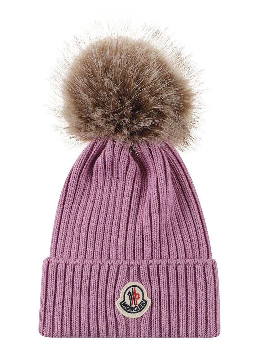 Moncler Kids Pom-Pom Ribbed Knit Beanie Hat