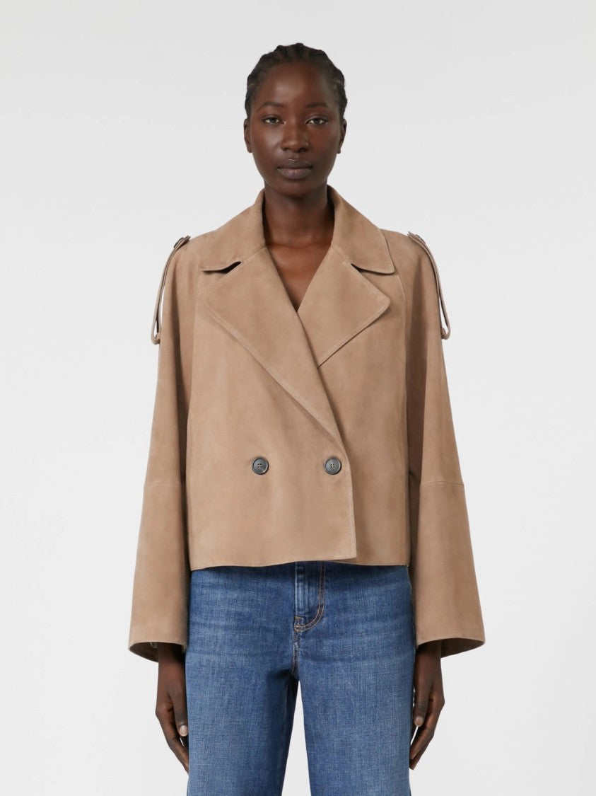 Max Mara Double-Breasted Lambskin Jacket With Boxy Silhouette