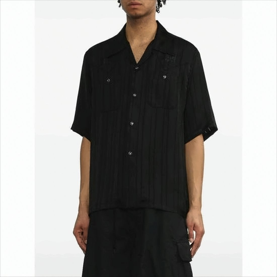 Needles Textured Black Short-Sleeved Shirt With Classic Collar And Chest Pockets