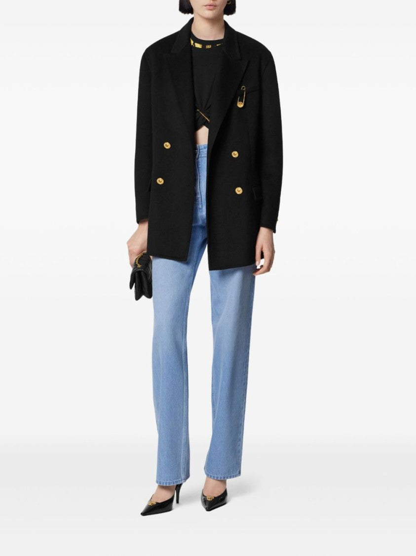 Versace Black Safety Pin Flap Pocket Coat
