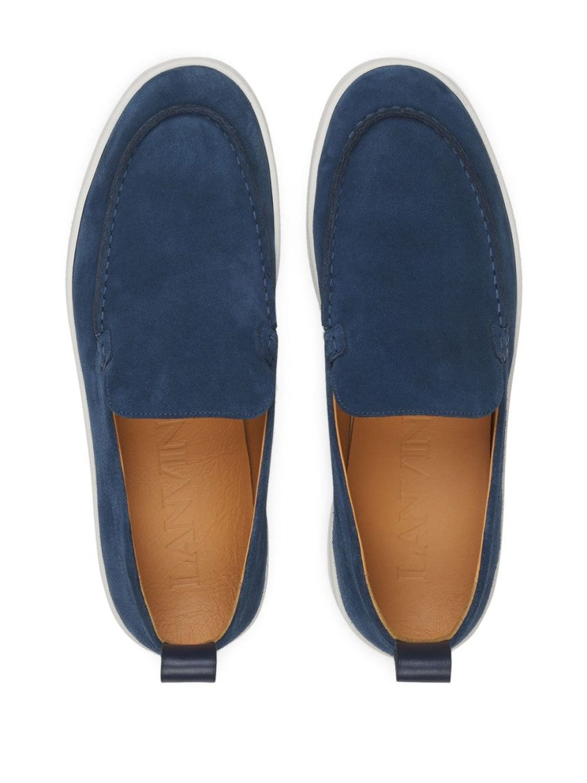 Lanvin Navy Blue Suede Slip-On Loafers