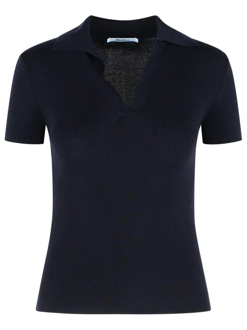 Max Mara 'Albero' Dark Blue Virgin Wool Polo Shirt