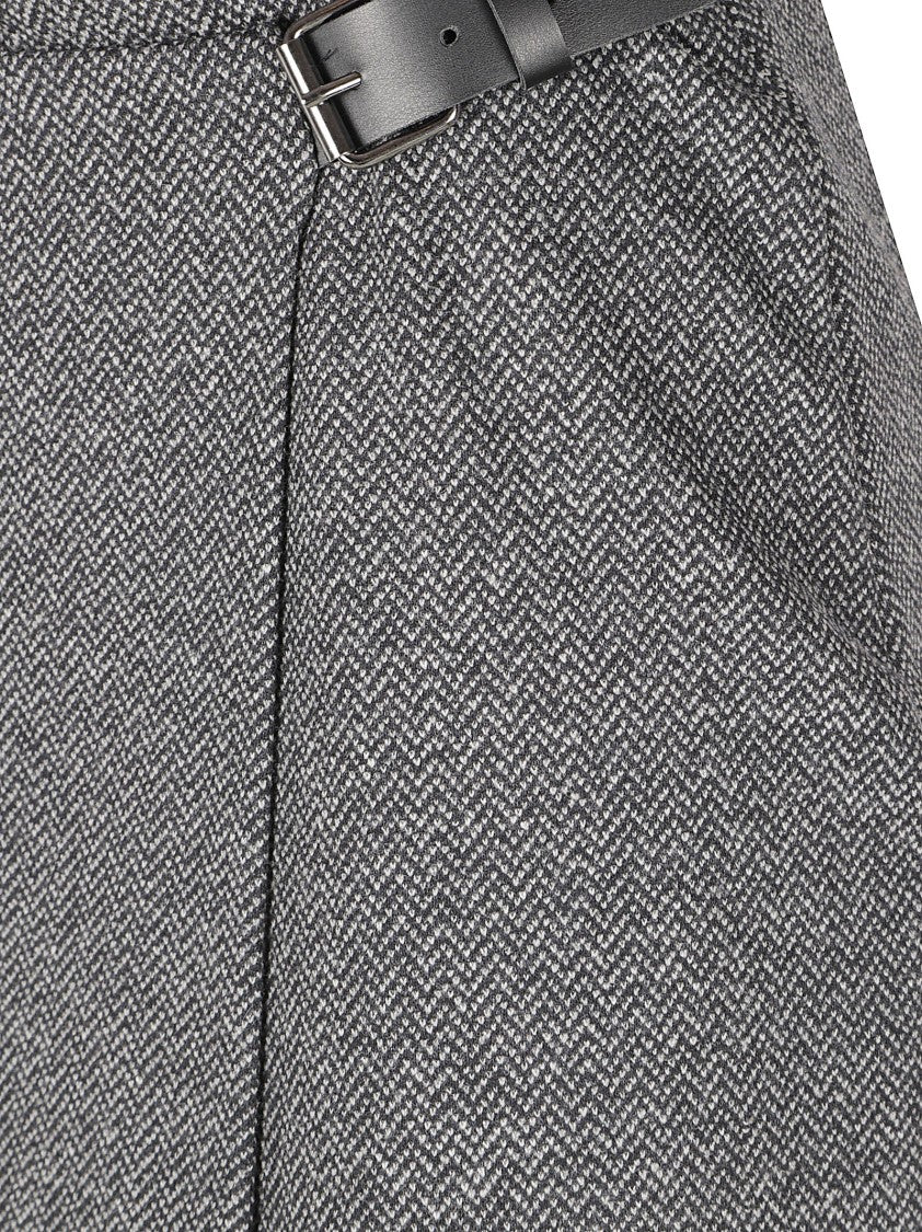 Max Mara Knee-Length Herringbone Skirt With Leather Belt