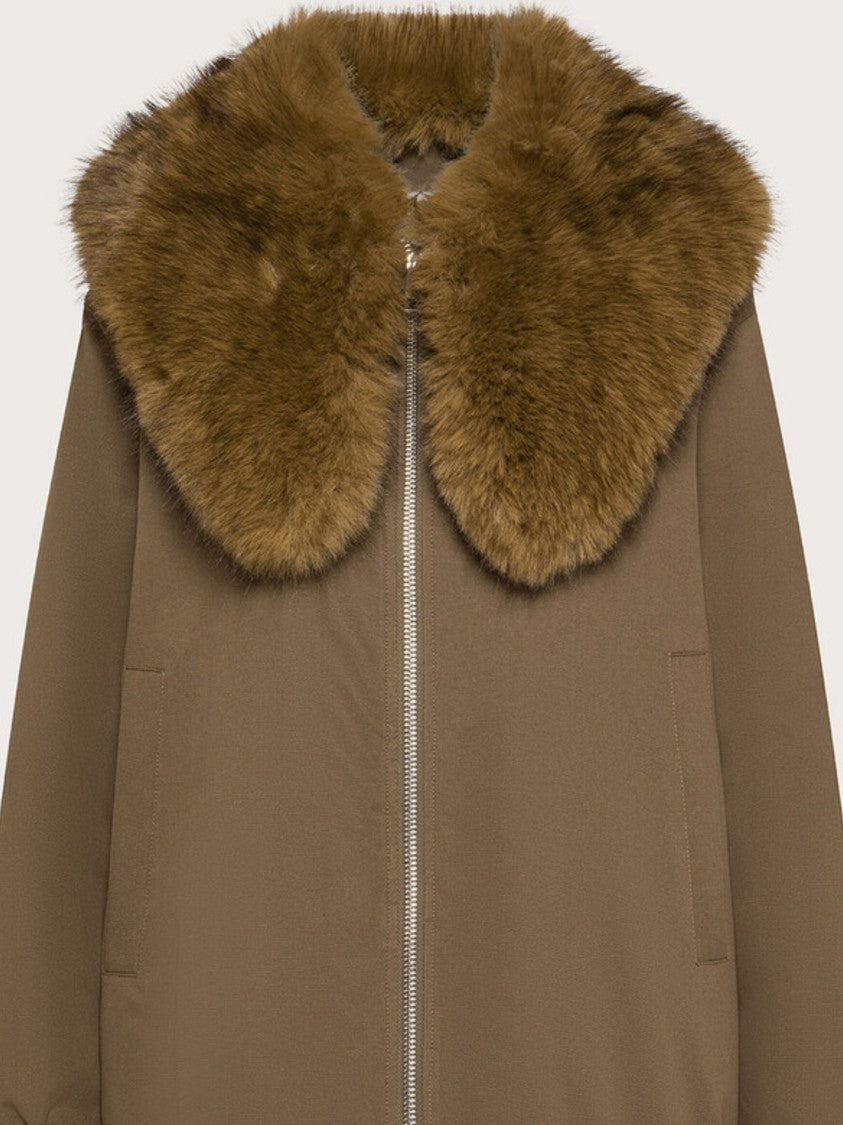 Seventy Venezia Brown Short Plush Fur Collar Coat