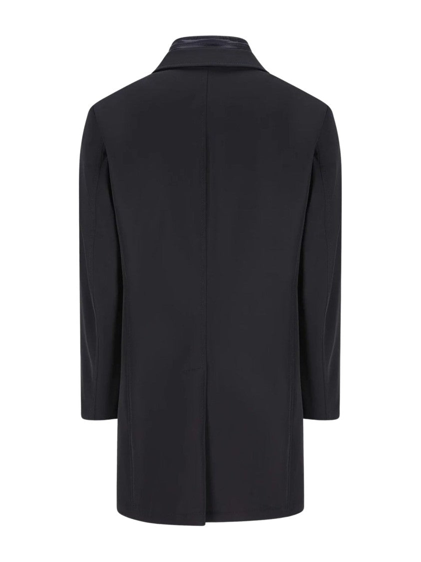Fay Double-Breasted Navy Blue Coat With Detachable Gilet