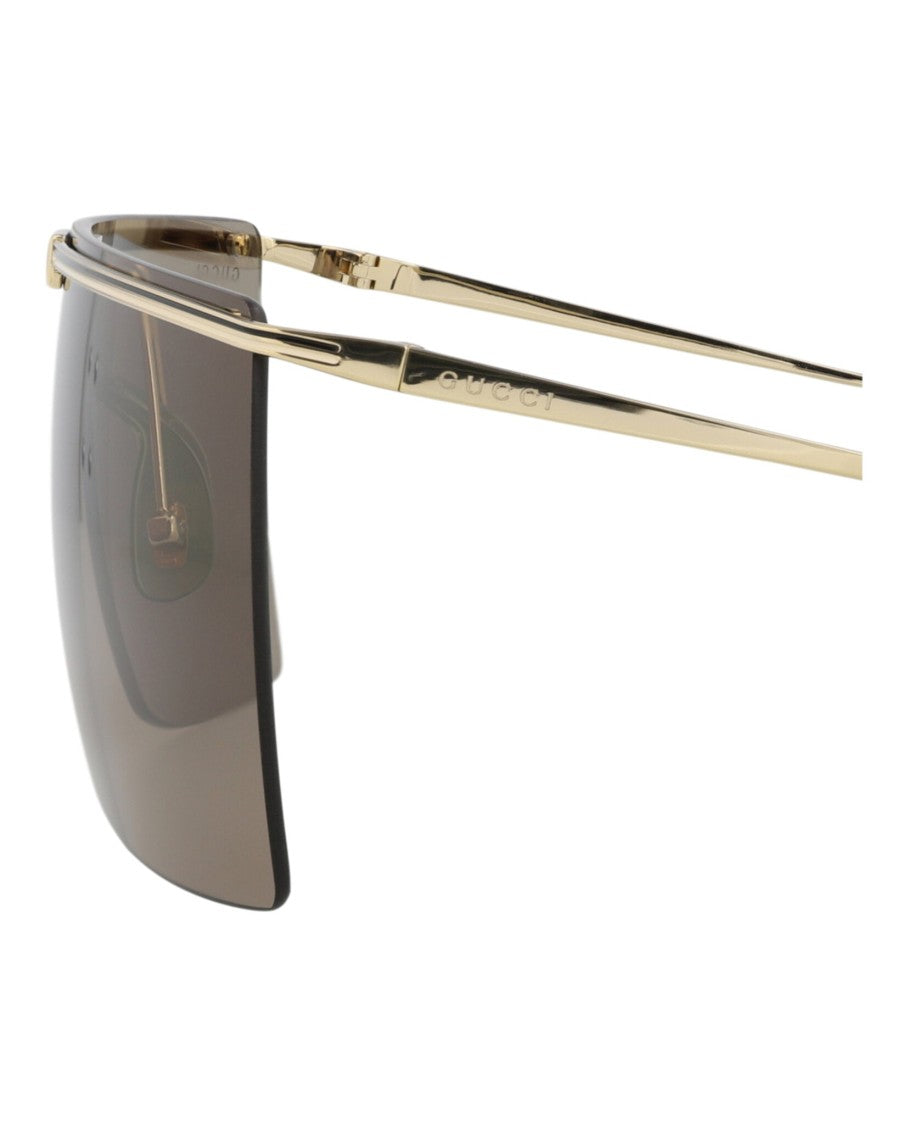 Gucci Shield-Frame Metal Sunglasses With Tortoiseshell Accents