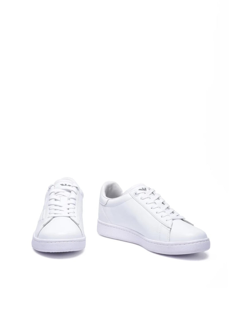 Ea7 Emporio Armani White Leather Lace-Up Sneakers