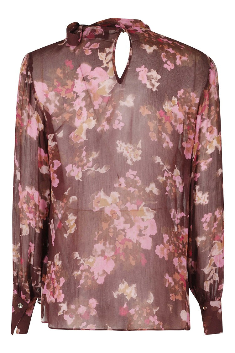 Nissa Bordeaux Ruffles Floral Print Viscose Blouse