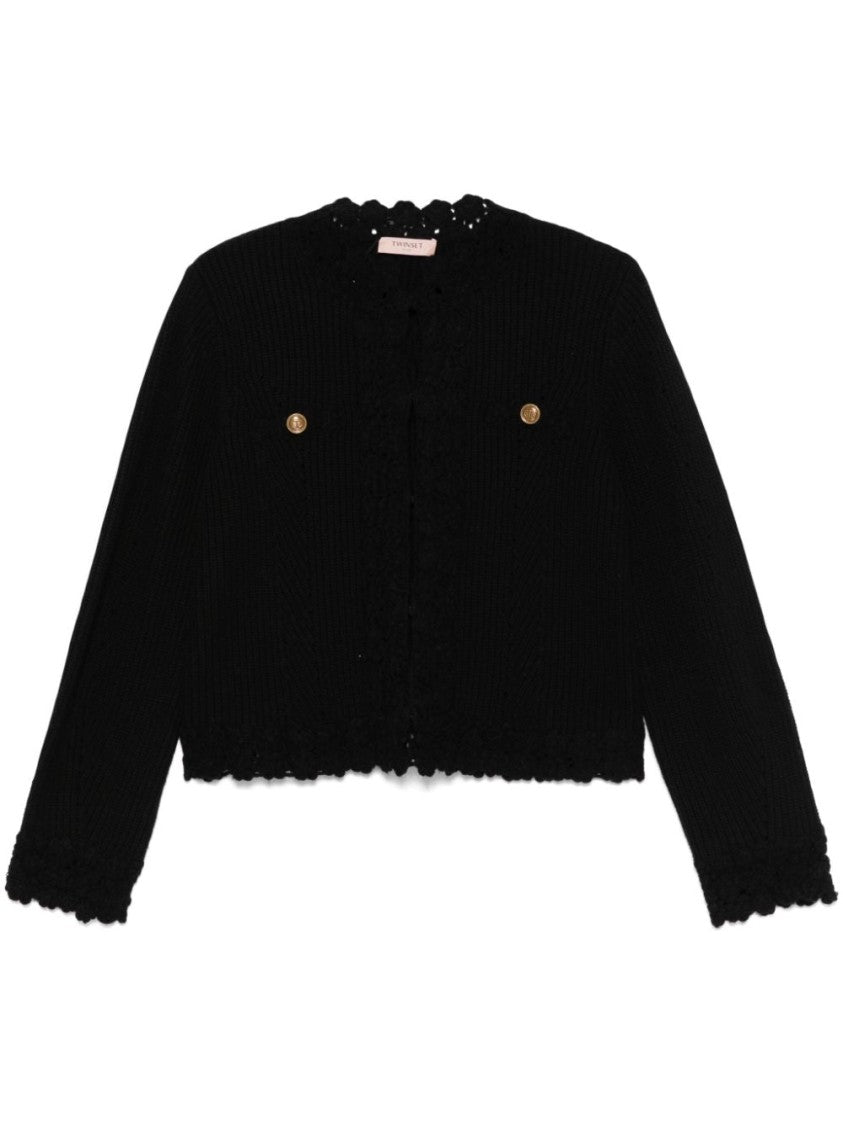 Twin-Set Textured Knit Cardigan With Scalloped Hem