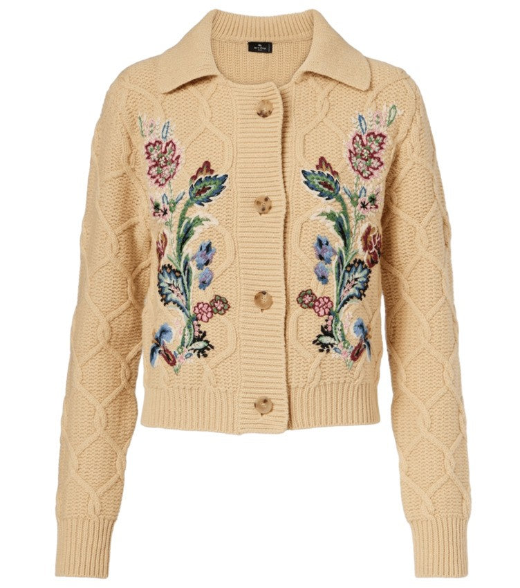 Etro Floral Embroidered Wool-Cashmere Cardigan
