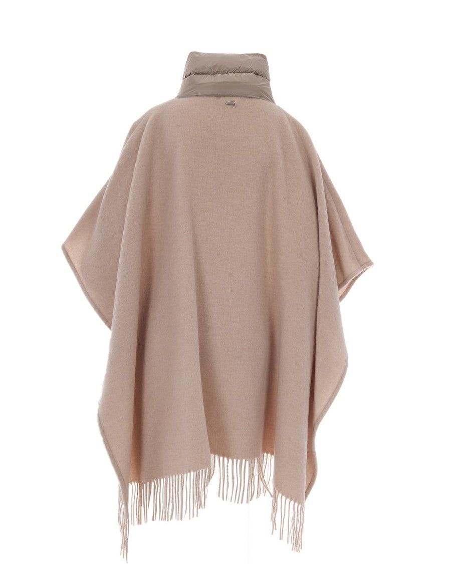 Herno Velvety Texture Wool And Cashmere Poncho With Padded Details