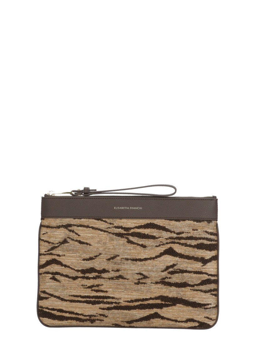 Elisabetta Franchi Animalier Pattern Pochette With Golden Logo Accent
