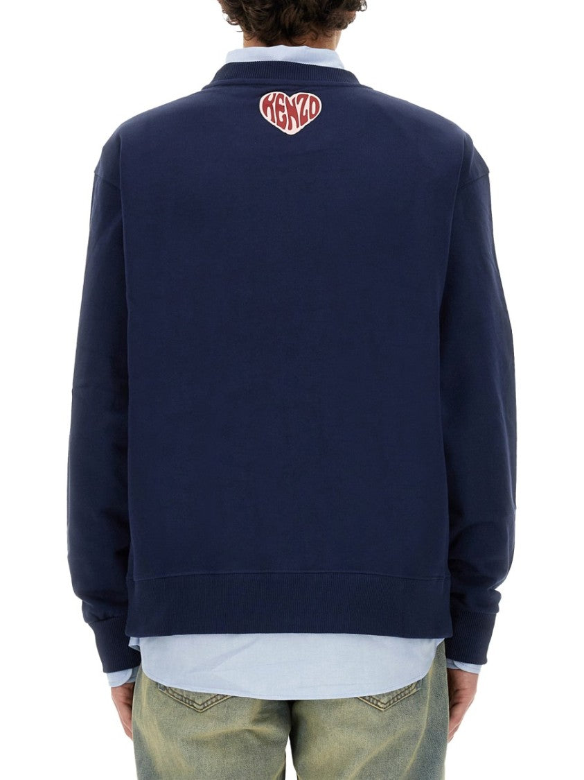 Kenzo Blue Sweatshirt With Graphic Heart Logo