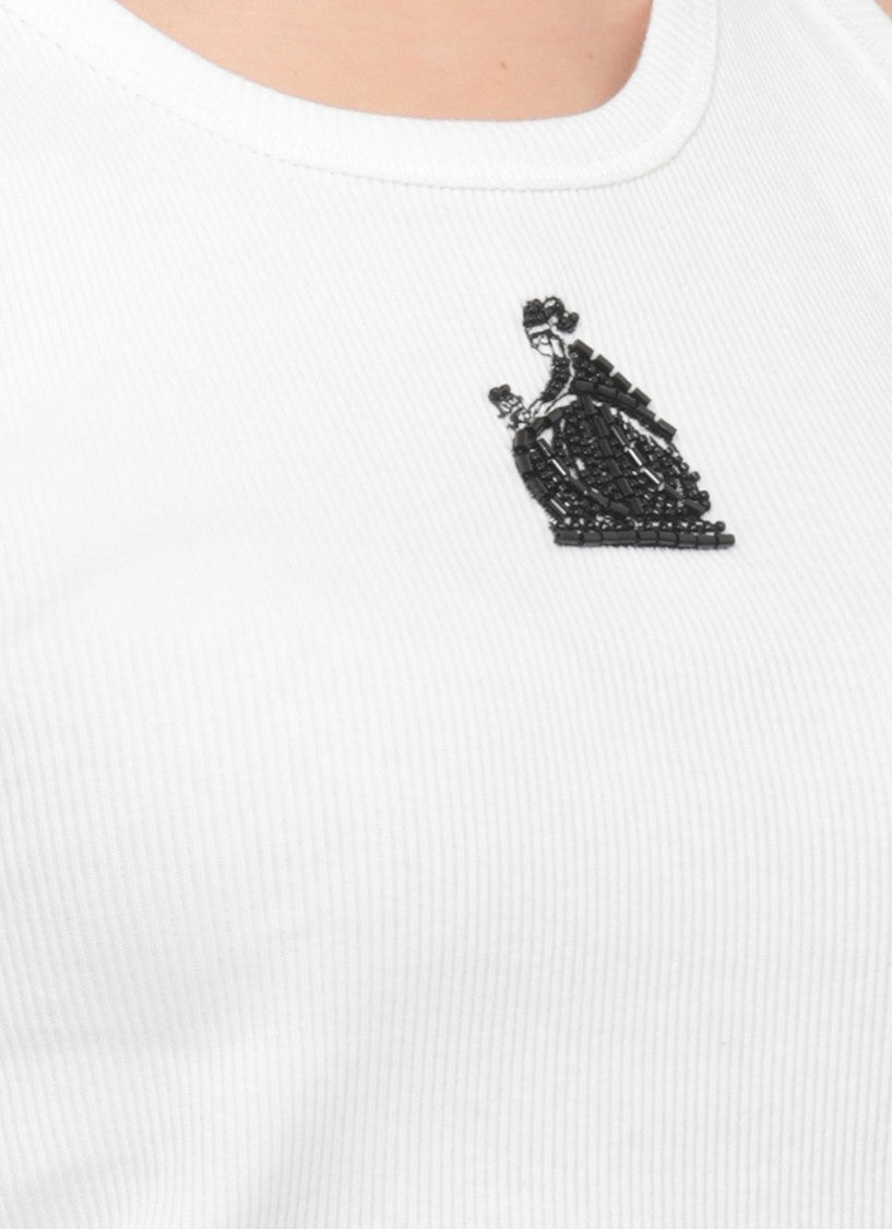 Lanvin White Embellished Sleeveless Tank Top