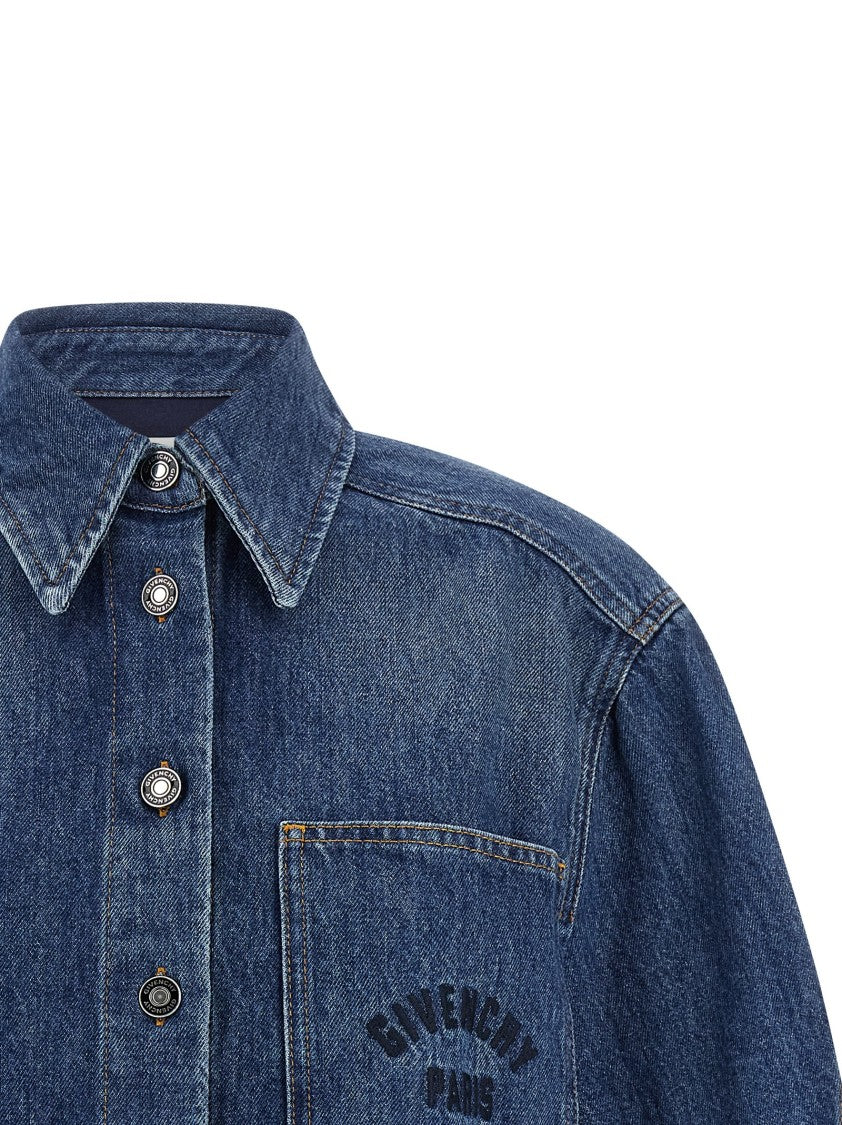Givenchy Cropped Denim Shirt With Pointed Collar