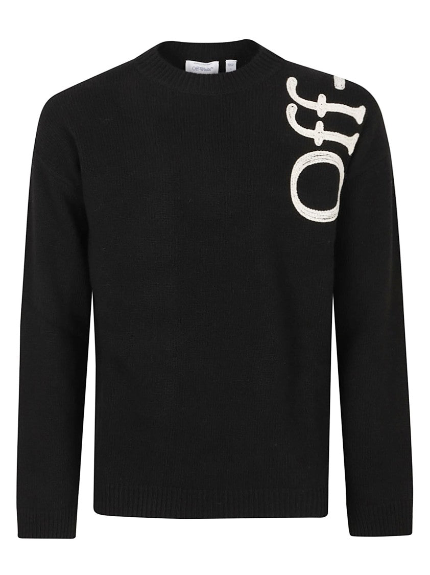 Off-White Crew Neck Knit Sweater With Graphic Embroidery