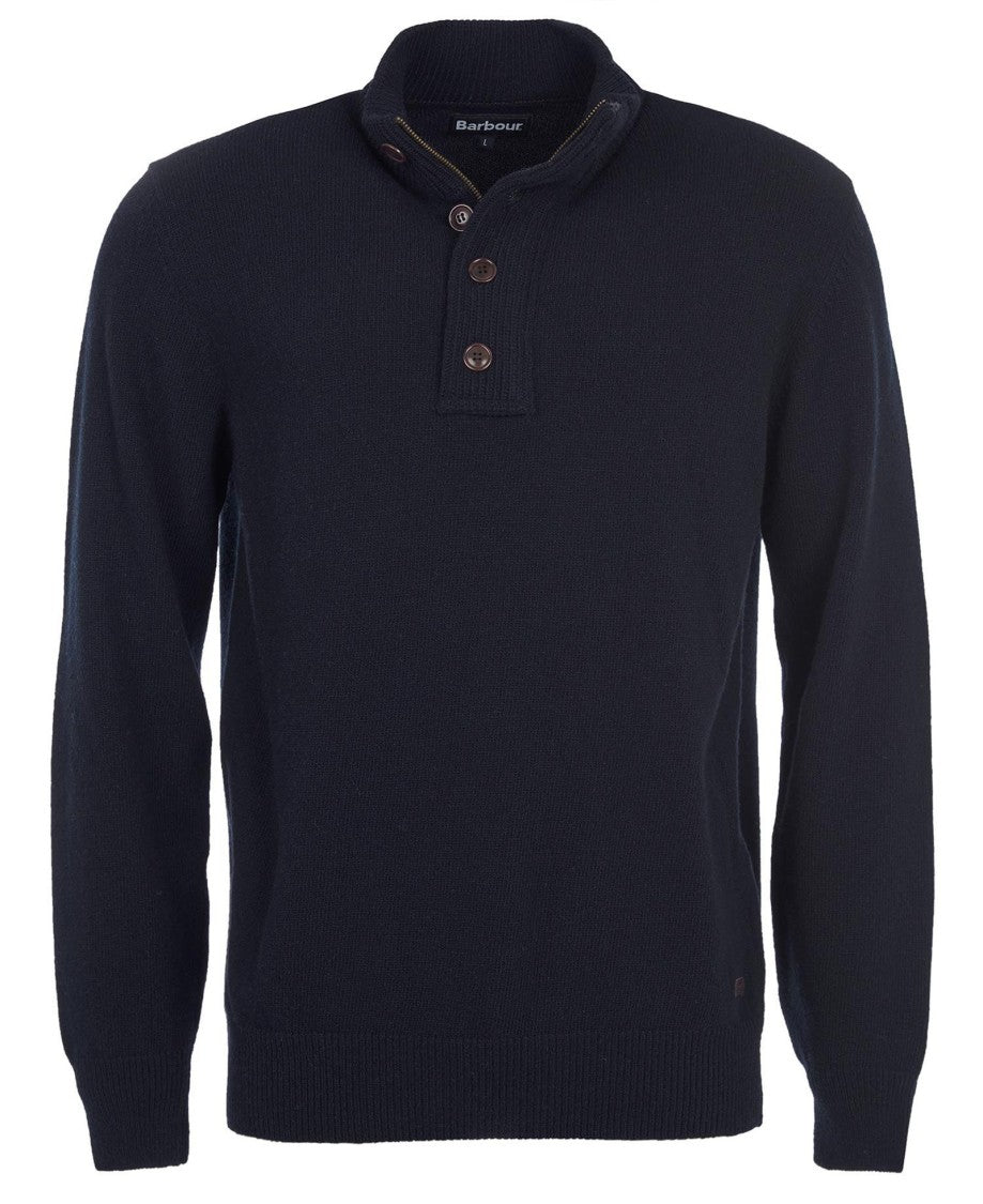 Barbour Ribbed Collar Black Sweater With Elbow Patches
