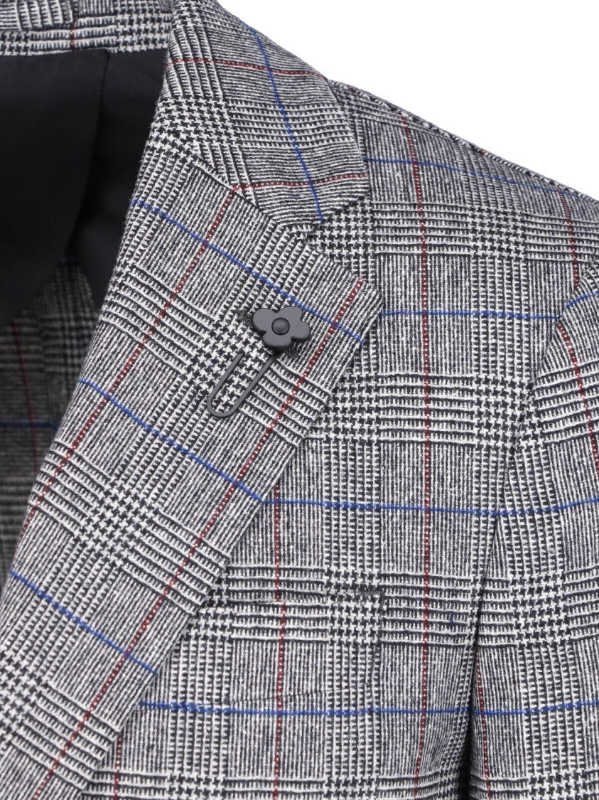Lardini Grey Virgin Wool-Blend Pattern Blazer