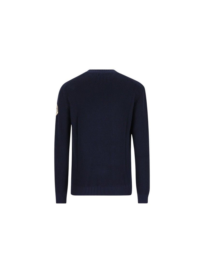 Napapijri Crew-Neck Sweater In Dark Navy Knit With Patch Graphic