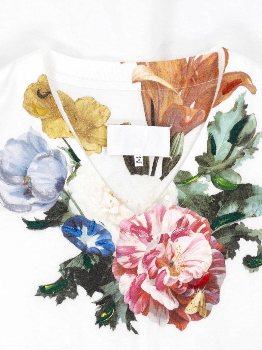 Maison Margiela White Floral Neckline Accent Cotton T-Shirt