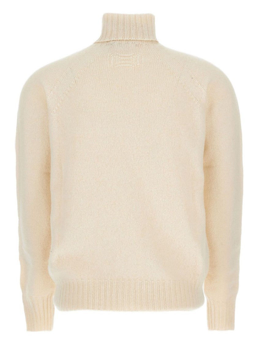 Drumohr Ribbed Turtleneck Sweater With Raglan Sleeves In Off-White