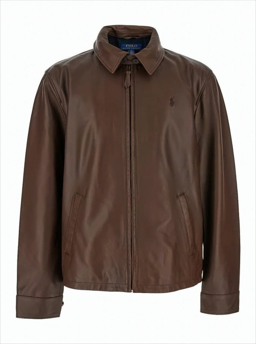 Polo Ralph Lauren Brown Lamb Leather Jacket With Tailored Fit