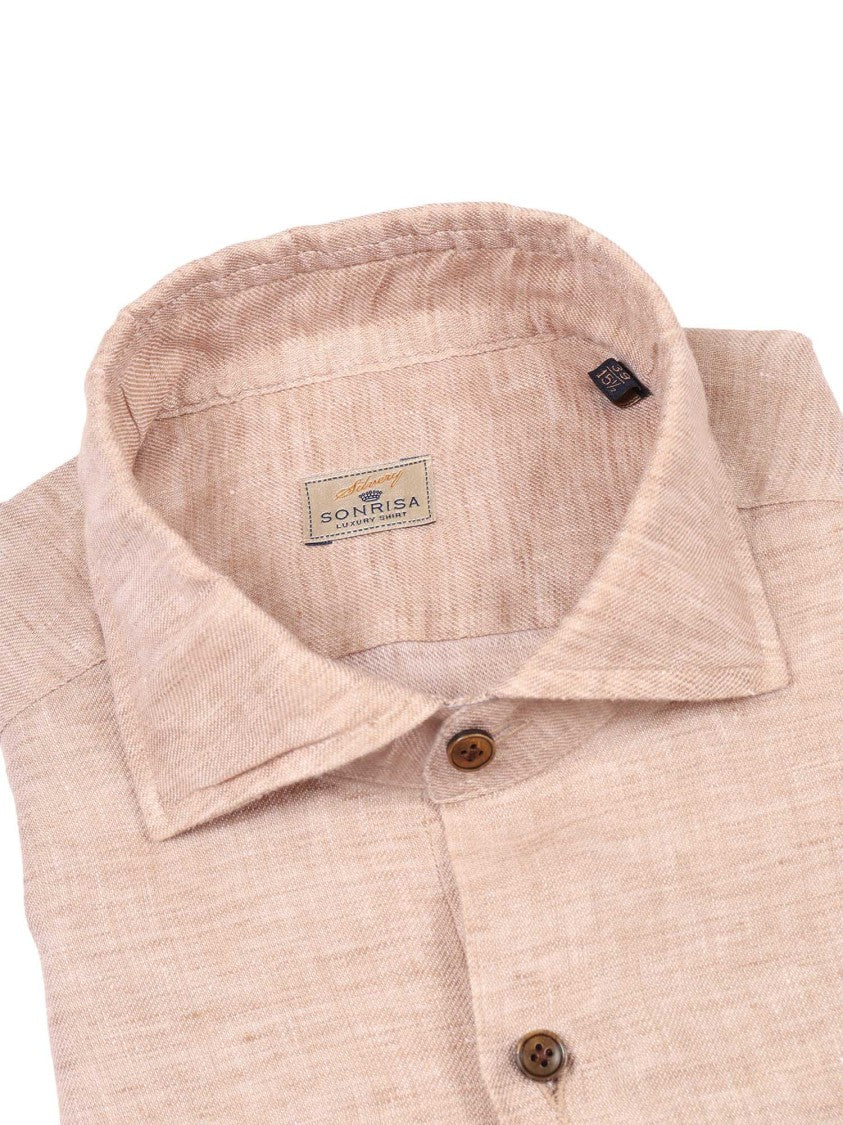 Sonrisa Beige Cotton Textured Casual Shirt