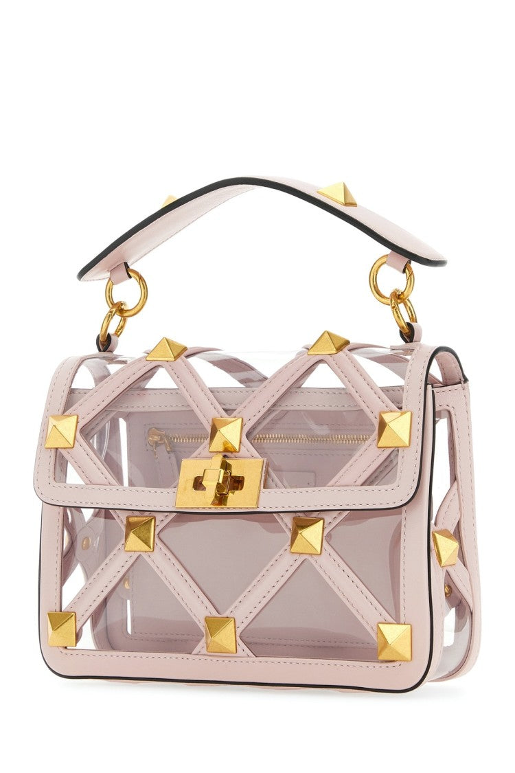 Valentino Garavani Pastel Pink Polymeric Material And Leather Medium Roman Stud Handbag