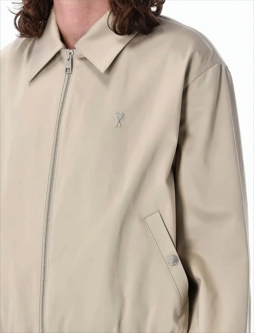 Ami Beige Zipper Jacket With Subtle Logo