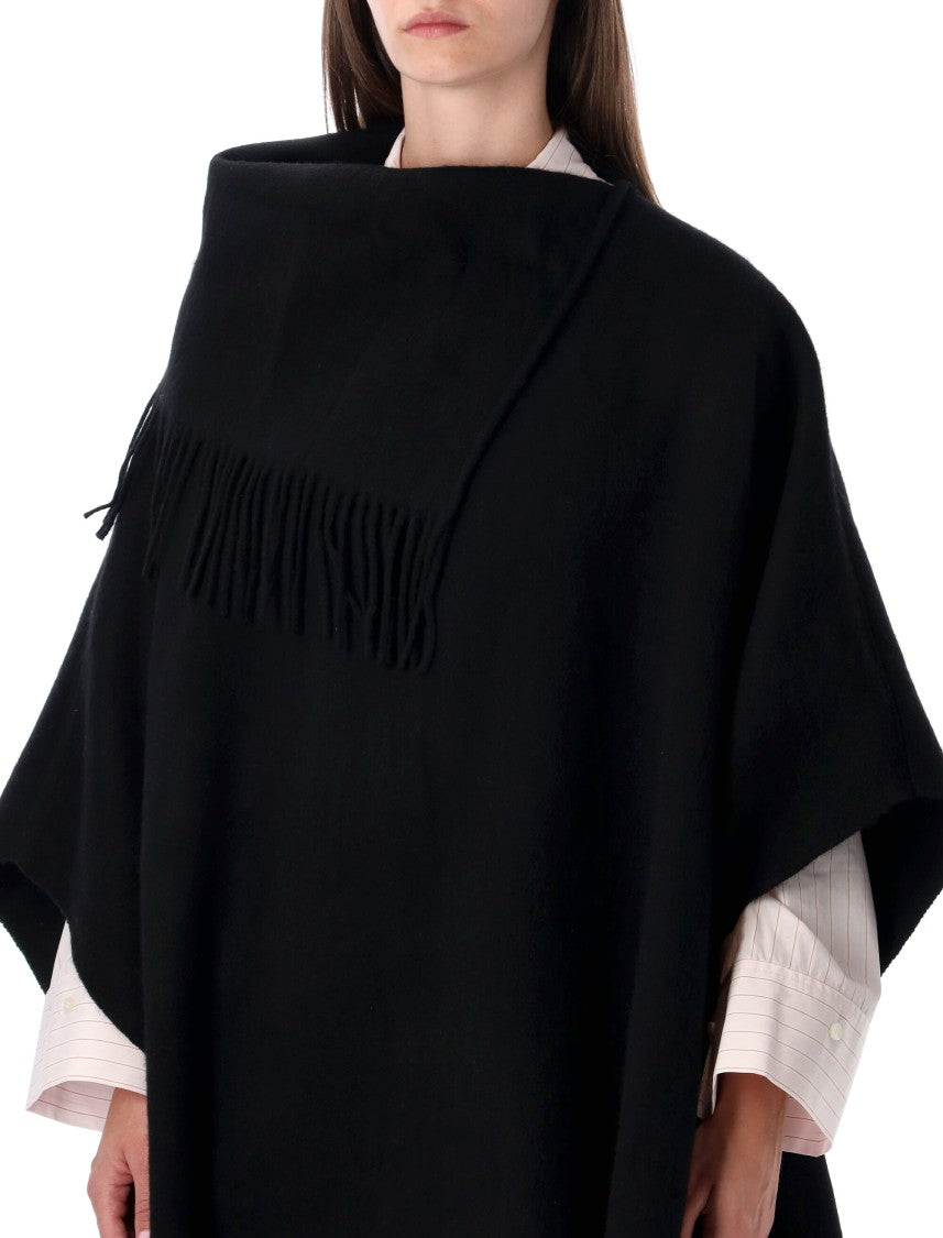 By Malene Birger Black Wool Turtlo Fringe Poncho