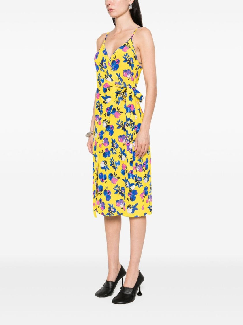 Coperni Canary Yellow Floral Print Tied Dress